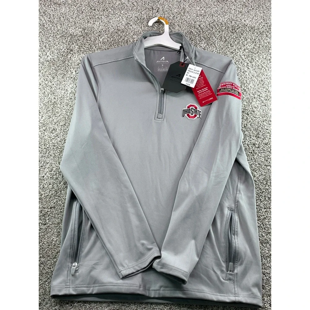 Antigua Ohio State Buckeyes 1/4 Zip Pullover Mens Small Gray NEW Wrigley Field